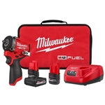 Milwaukee M12 FUEL Stubby 3/8 Inch Impact Wrench Kit With Two Batteries 2562-22