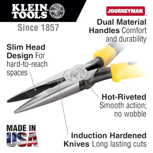 J Harlen Co. - Klein 8-inch Long Nose Side Cutting Pliers D203-8