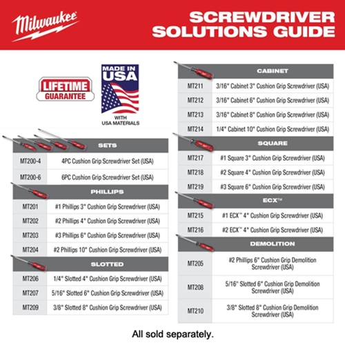 J Harlen Co. - Milwaukee USA MADE #2 Square 4 Cushion Grip Screwdriver  MT218