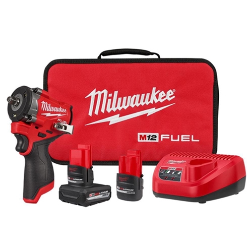 Milwaukee M12 FUEL Stubby 3/8 Inch Impact Wrench Kit With Two Batteries 2562-22